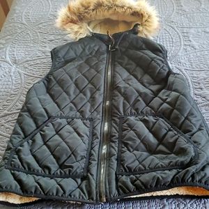 Womans hooded, sleeveless, quilted, parka vest